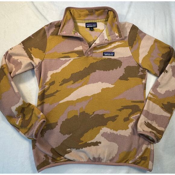 Patagonia Synchilla Pink Orange Gold Camo Pullover Fleece Jacket rare Small - Picture 6 of 8